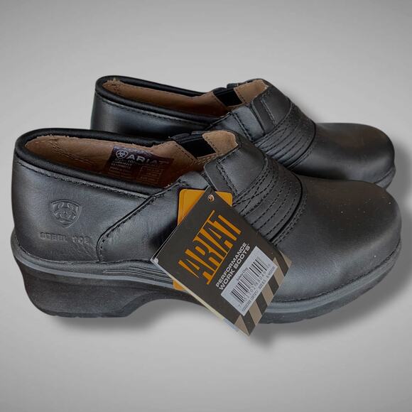 NWT Women's 8.5B ARIAT Black Leather Performance Steel Toe Safety Work Boot Clog - Picture 5 of 12